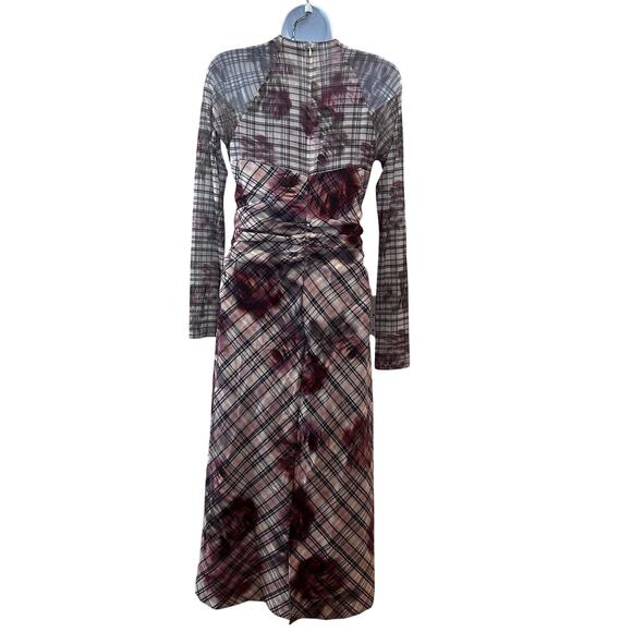 Amur Pink Plaid Sheath Midi Dress SIZE 6 Mesh Work Preppy Ruched Designer $500 - Picture 9 of 13